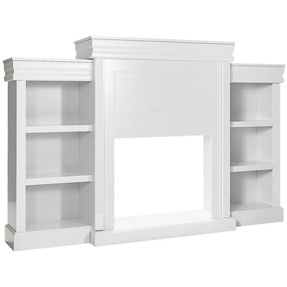 70 Inch Modern Fireplace Media Entertainment Center with Bookcase-Black - White