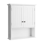 Wall Mount Bathroom Cabinet Storage Organizer with Doors and Shelves-Brown - White