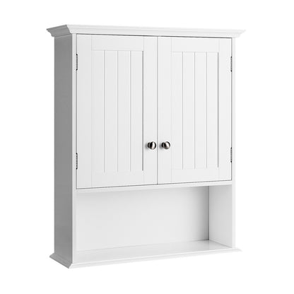 Wall Mount Bathroom Cabinet Storage Organizer with Doors and Shelves-Brown - White