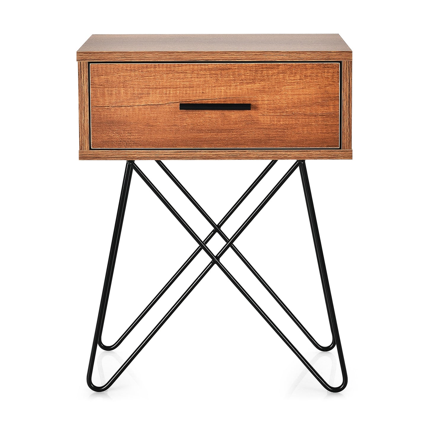 Nightstand Coffee Table Storage Display with Steel Legs and 1 Drawer