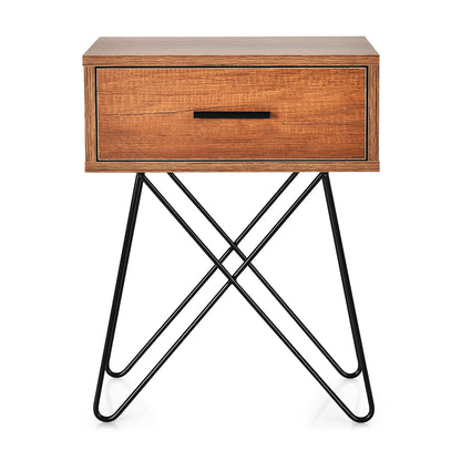 Nightstand Coffee Table Storage Display with Steel Legs and 1 Drawer