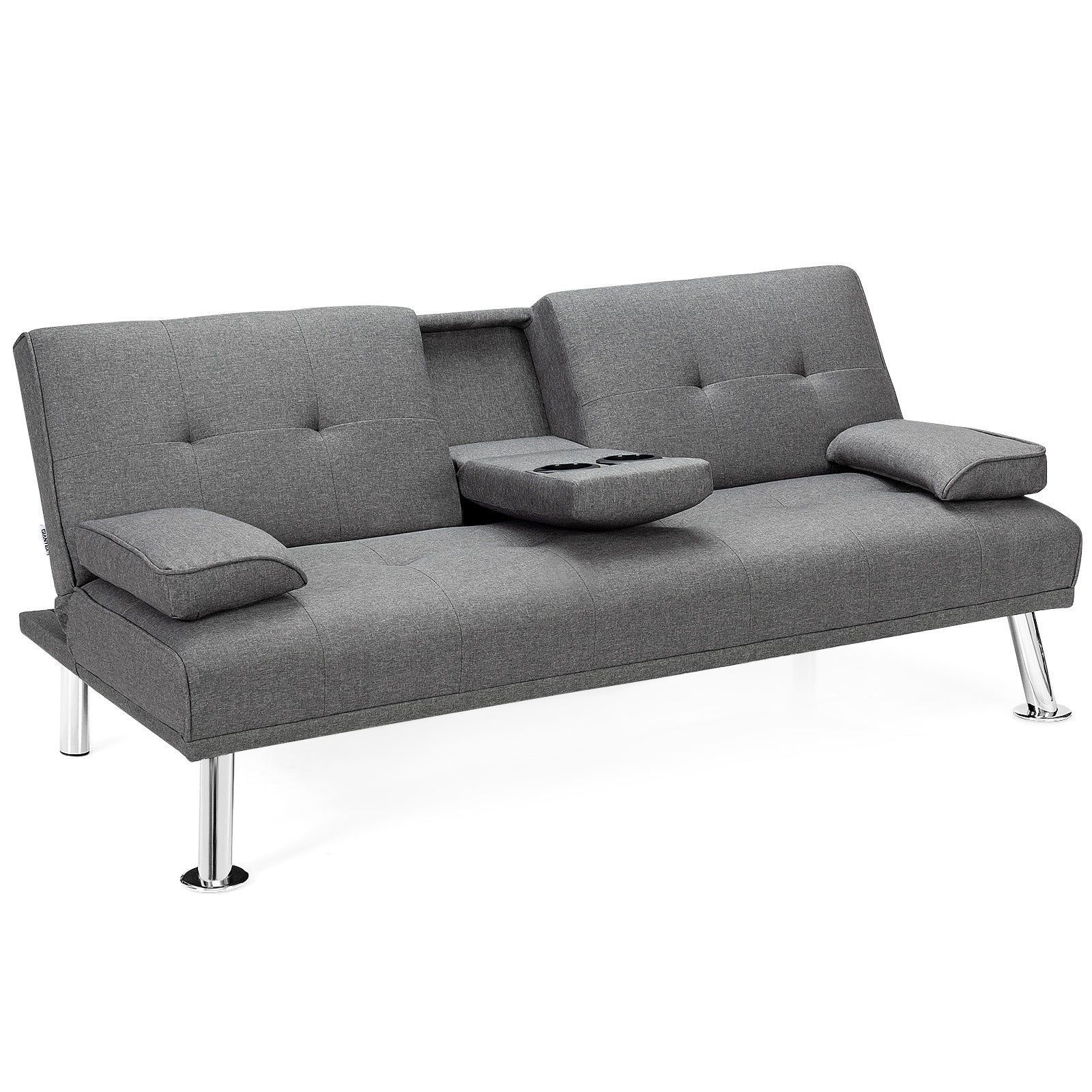 Convertible Folding Futon Sofa Bed Fabric with 2 Cup Holders-Dark Gray - Light Gray