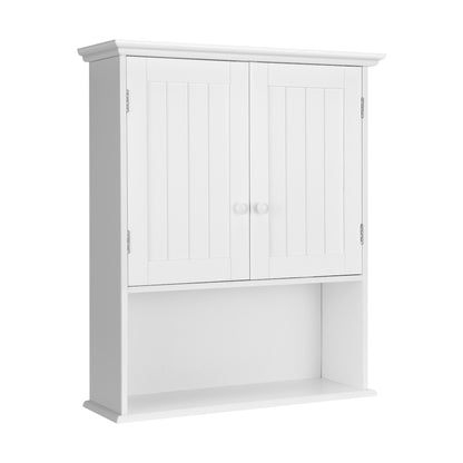 2-Door Wall Mount Bathroom Storage Cabinet with Open Shelf-Espresso - White