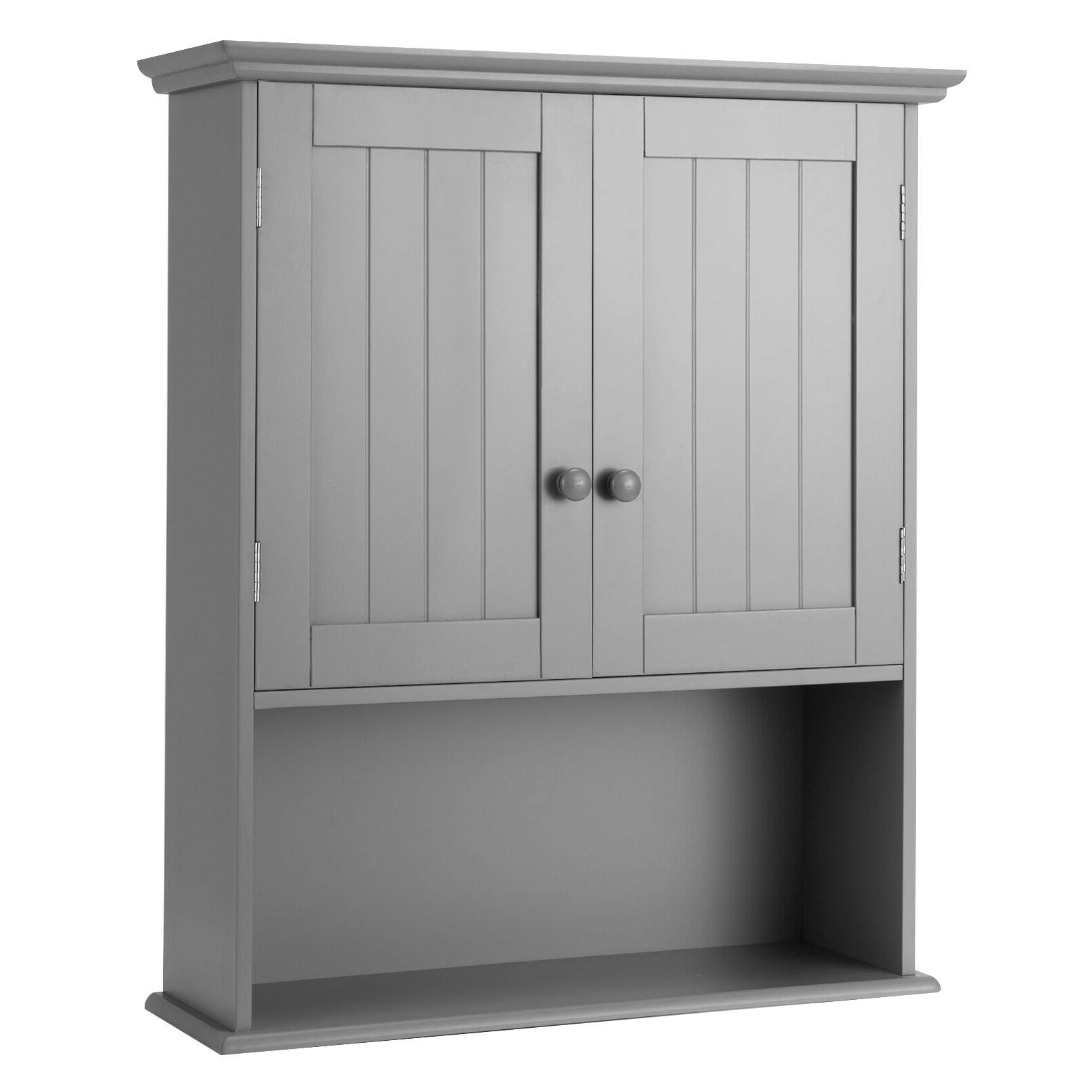 2-Door Wall Mount Bathroom Storage Cabinet with Open Shelf-Espresso - Gray