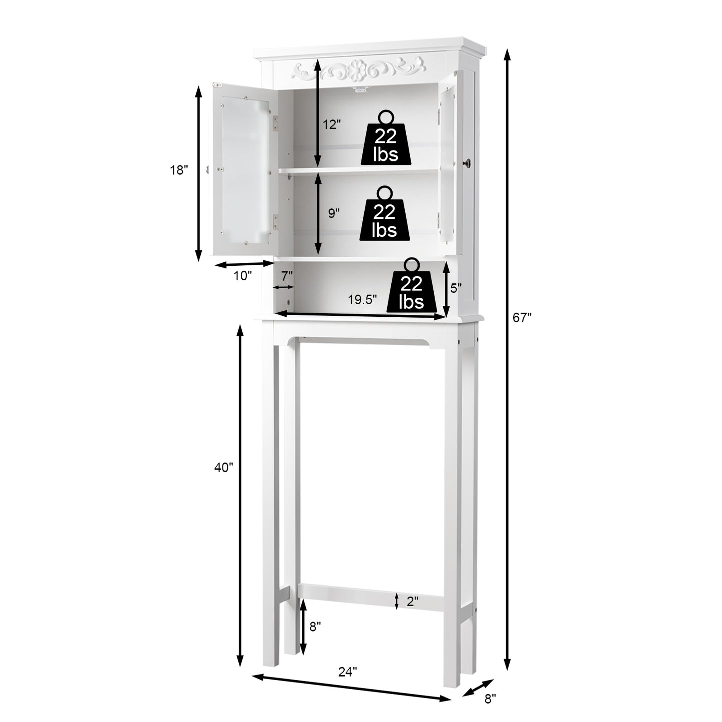 Bathroom Space Saver Carved Top Toilet Rack with Adjustable Shelf