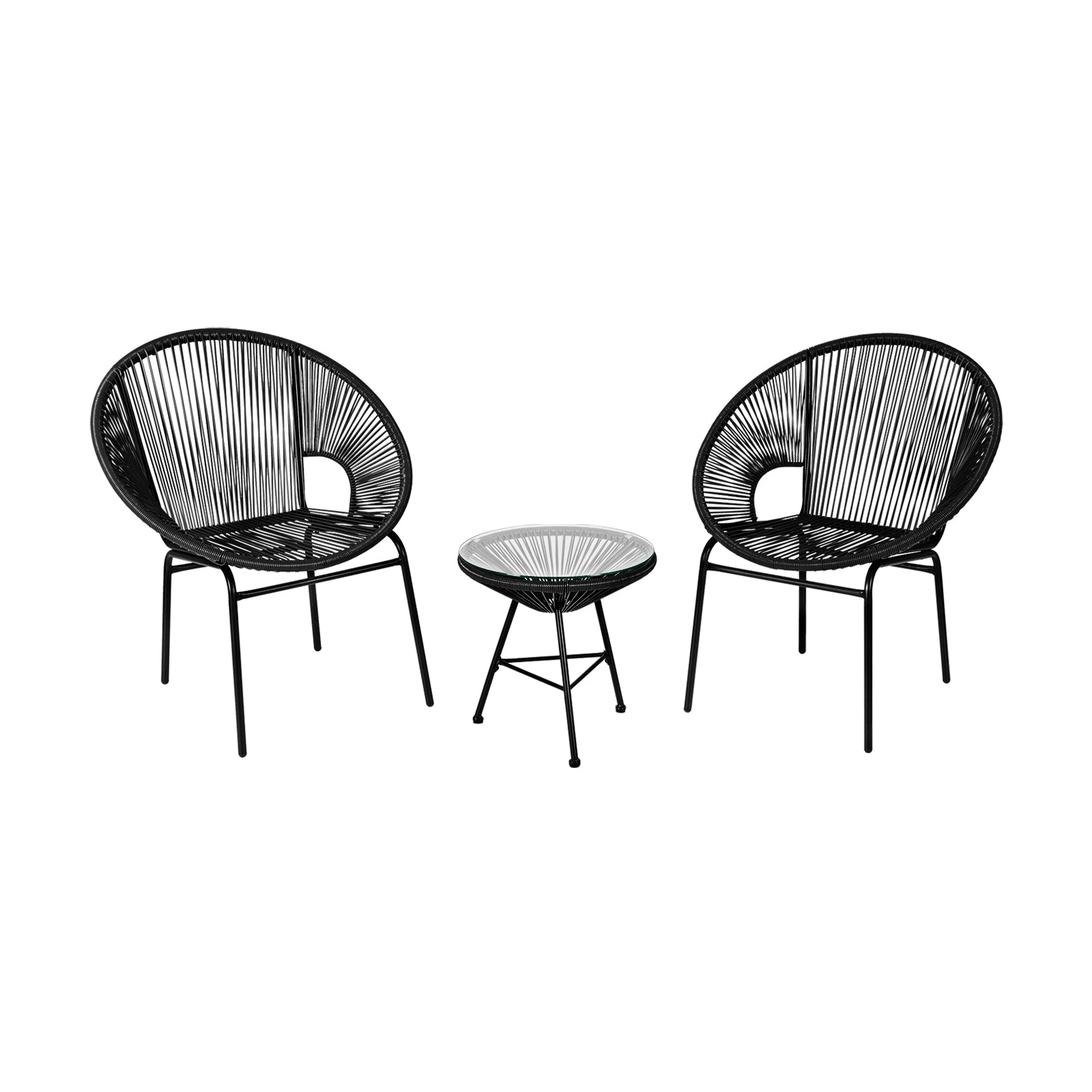 3 Pieces Patio Acapulco Furniture Bistro Set with Glass Table-Gray - Black