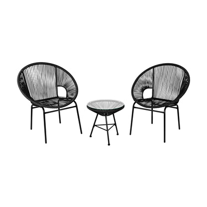 3 Pieces Patio Acapulco Furniture Bistro Set with Glass Table-Gray - Black