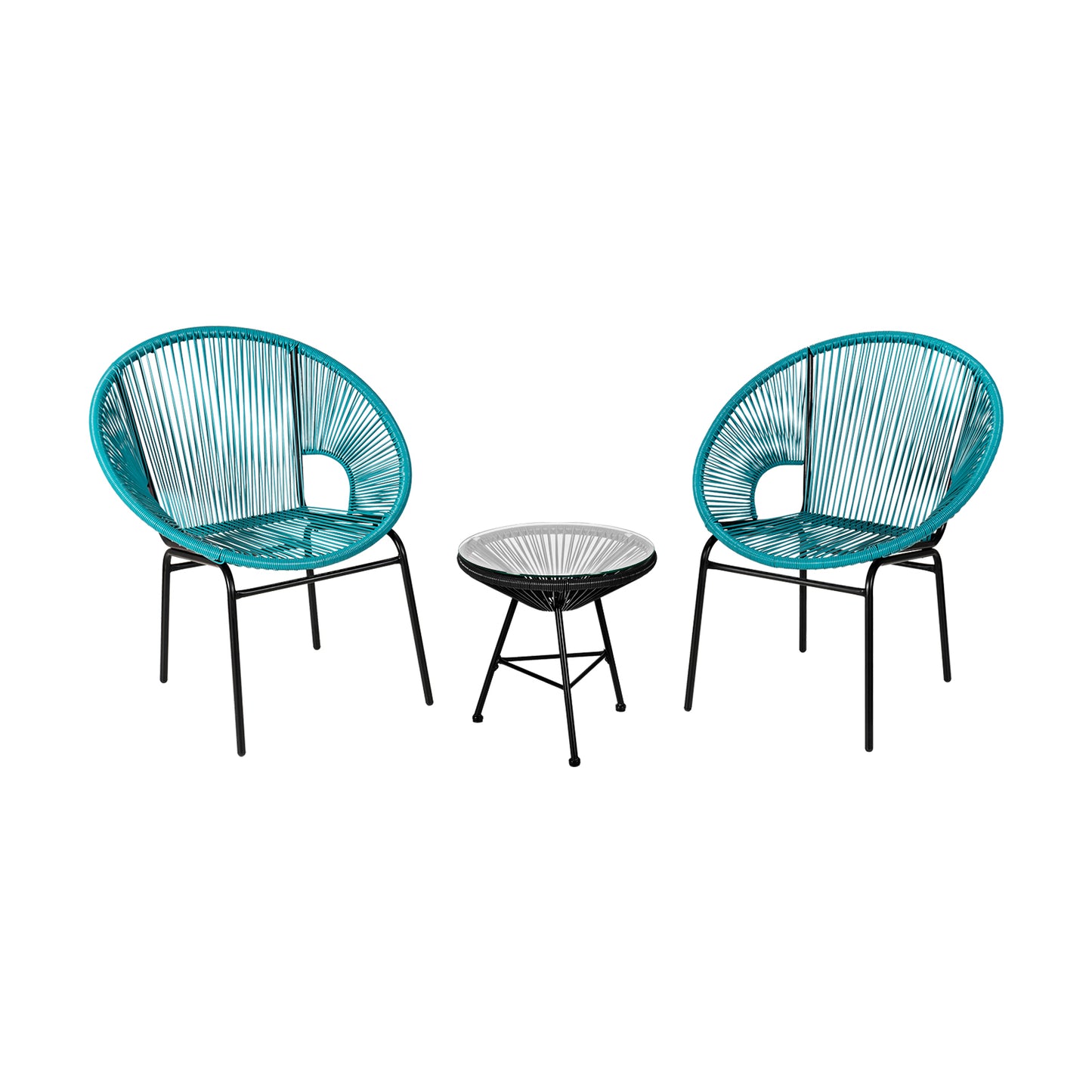 3 Pieces Patio Acapulco Furniture Bistro Set with Glass Table-Gray - Turquoise