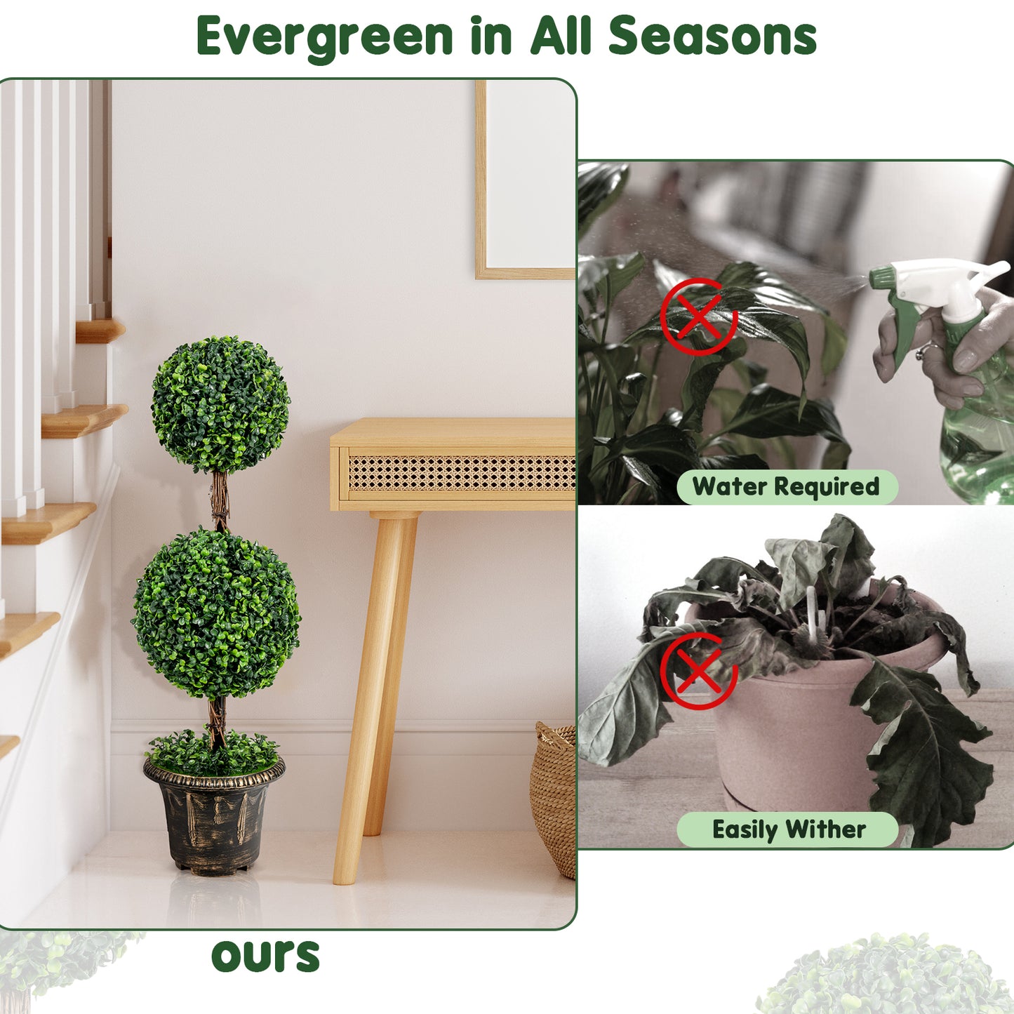 36 Inch Artificial Double Ball Tree Indoor and Outdoor UV Protection