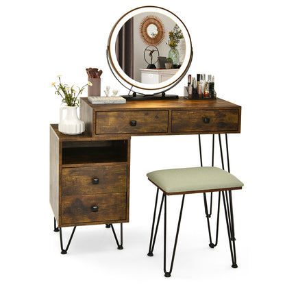 Modern Dressing Table with Storage Cabinet-White - Rustic Brown