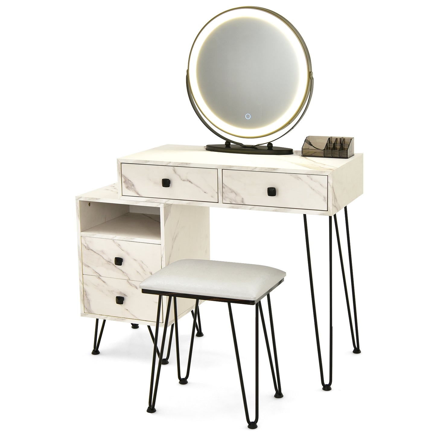 Modern Dressing Table with Storage Cabinet-White - White
