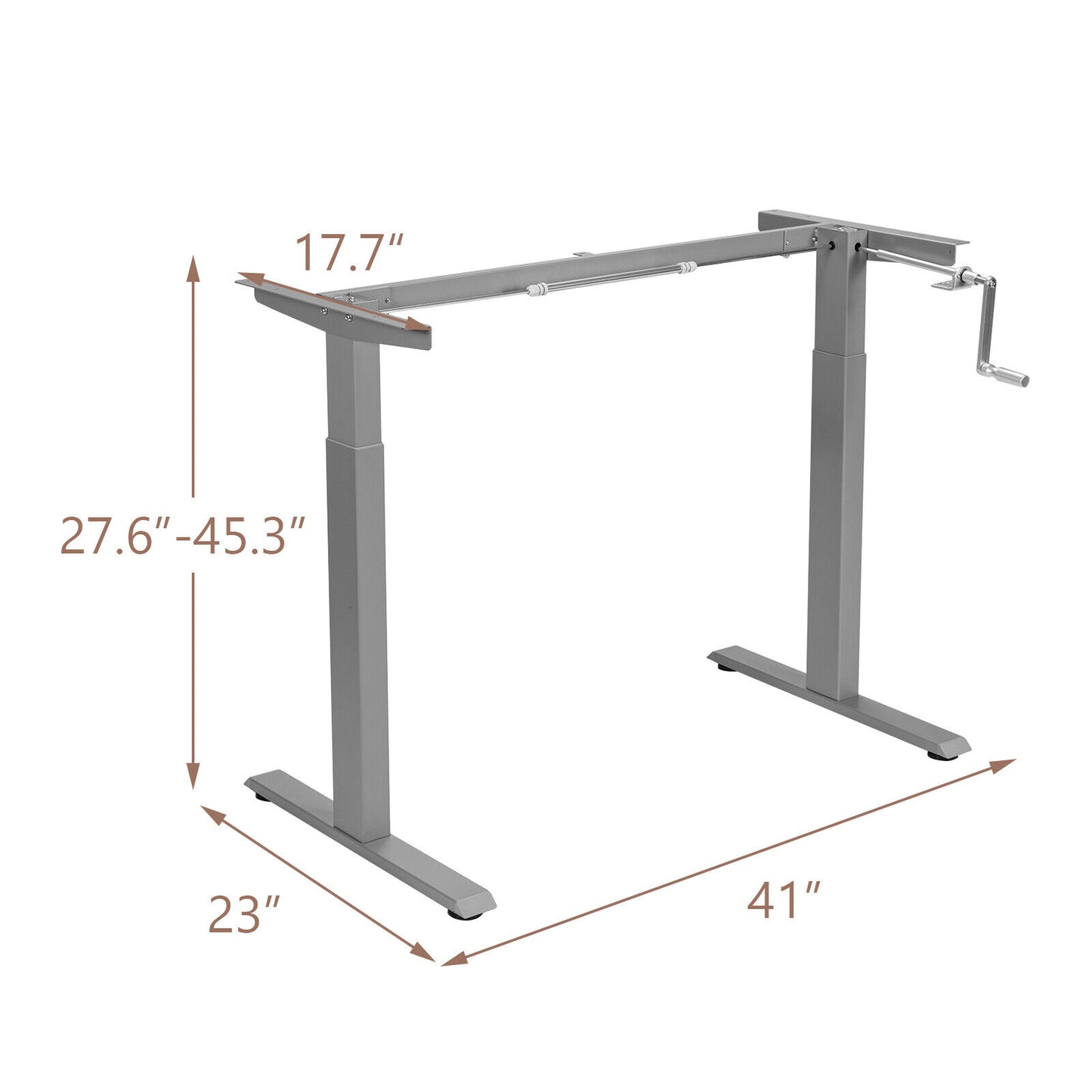 Hand Crank Sit to Stand Desk Frame Height Adjustable Standing Base-Gray