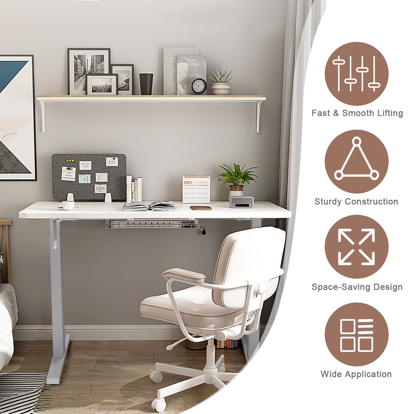 Hand Crank Sit to Stand Desk Frame Height Adjustable Standing Base-Gray