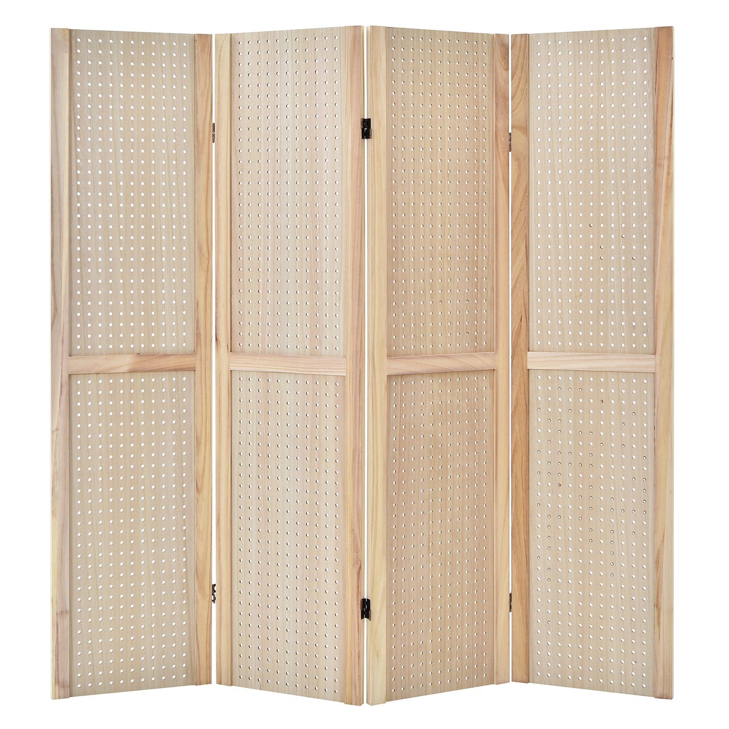 4-Panel Pegboard Display 5 Feet Tall Folding Privacy Screen for Craft Display Organized-Natural