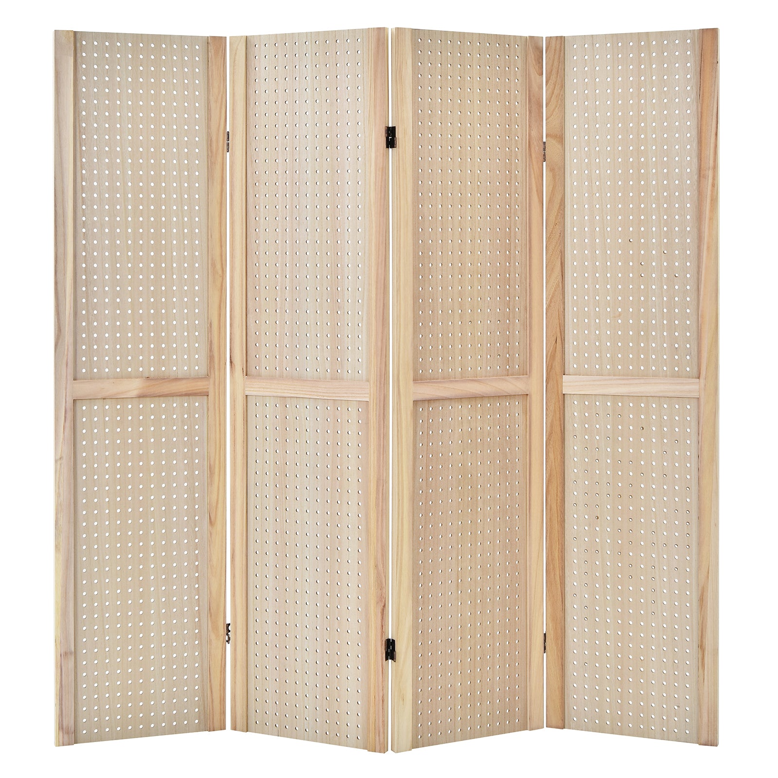 4-Panel Pegboard Display 5 Feet Tall Folding Privacy Screen for Craft Display Organized-Natural