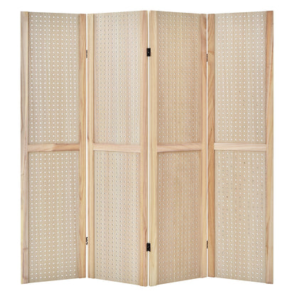 4-Panel Pegboard Display 5 Feet Tall Folding Privacy Screen for Craft Display Organized-Natural