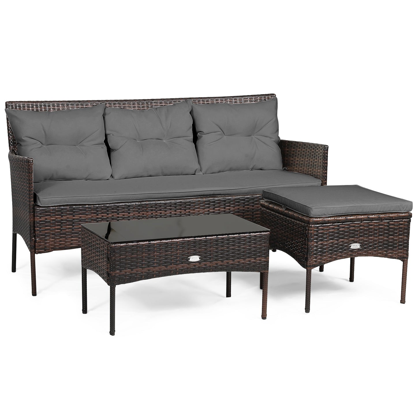 3 Pieces Patio Furniture Sectional Set with 5 Cozy Cushions-Black - Gray