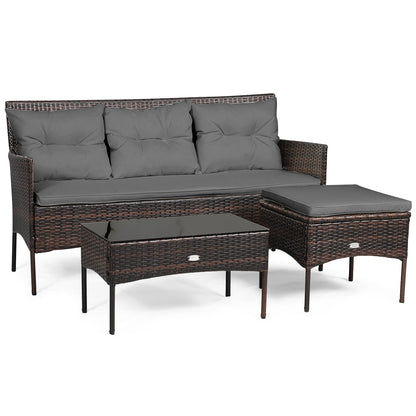 3 Pieces Patio Furniture Sectional Set with 5 Cozy Cushions-Black - Gray