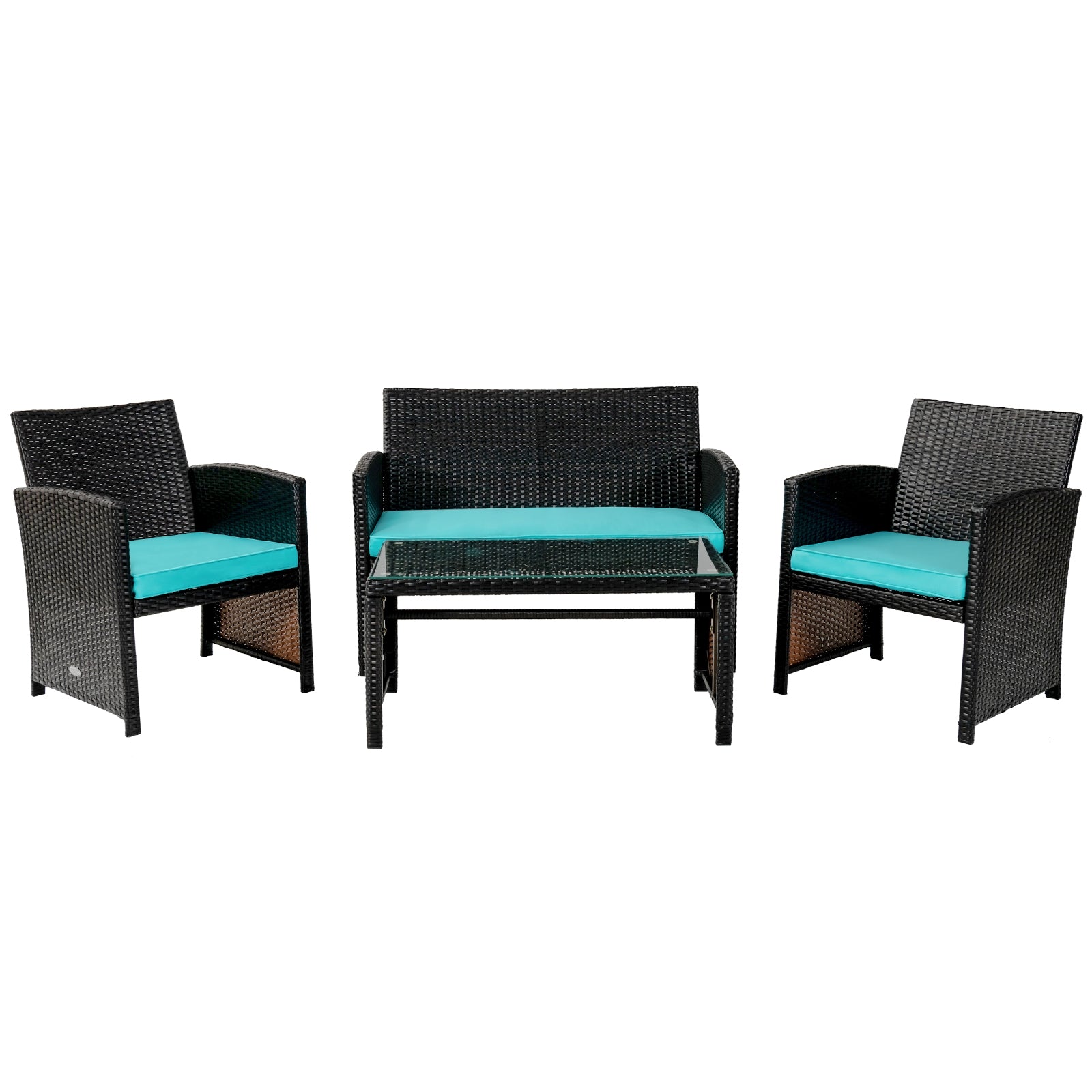 4 Pieces Patio Rattan Cushioned Furniture Set with Coffee Table-Black - Turquoise