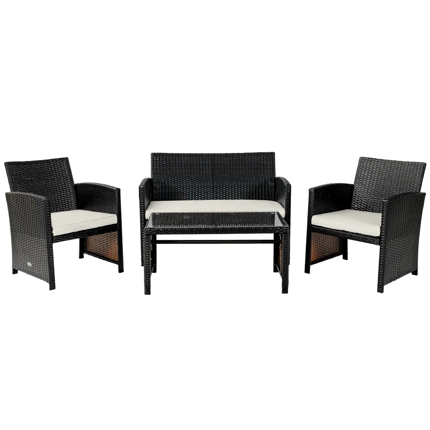 4 Pieces Patio Rattan Cushioned Furniture Set with Coffee Table-Black - White
