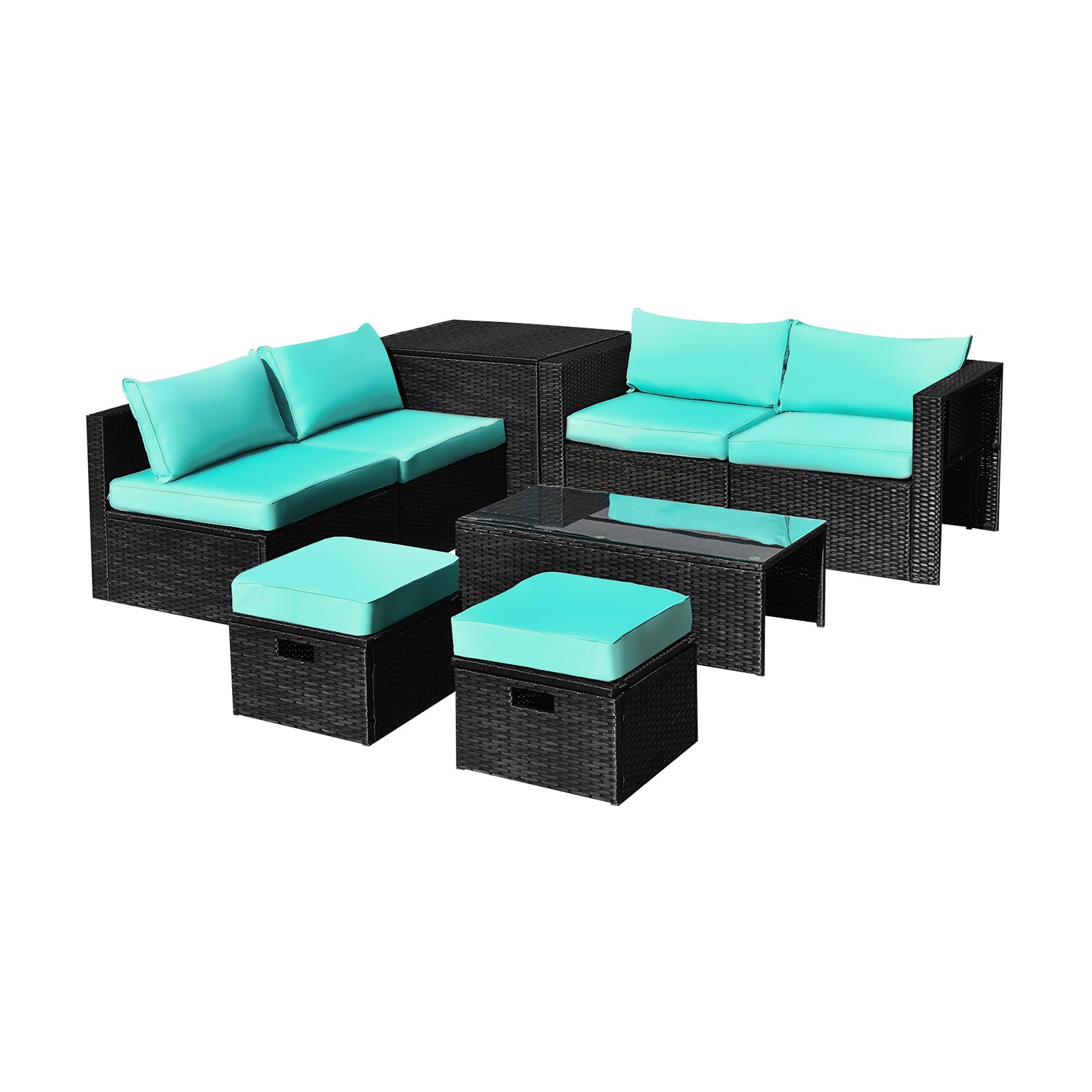 8 Pieces Patio Rattan Storage Table Furniture Set-Navy - Turquoise