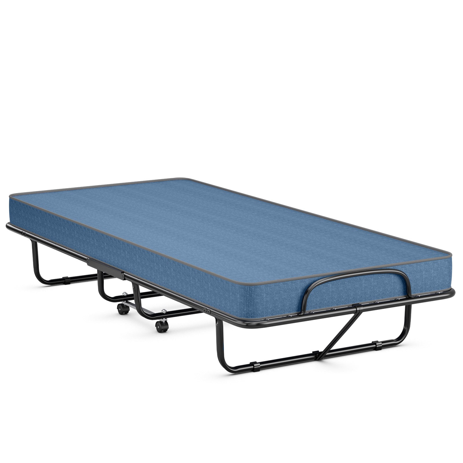 Rollaway Guest Bed with Sturdy Steel Frame and Memory Foam Mattress Made in Italy-Navy - Navy