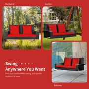 2-Person Patio Rattan Porch Swing with Cushions-Red