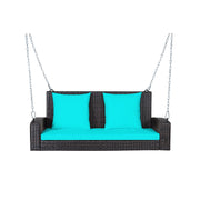 2-Person Patio Rattan Porch Swing with Cushions-Turquoise