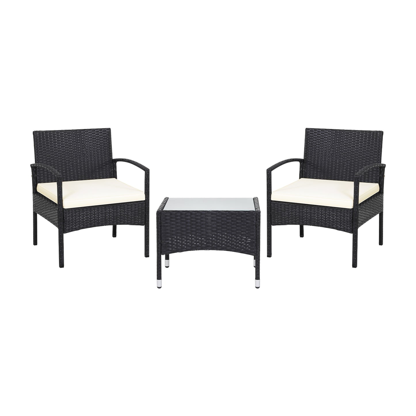 3 Pieces Patio Wicker Rattan Furniture Set with Cushion for Lawn Backyard-Gray - Default