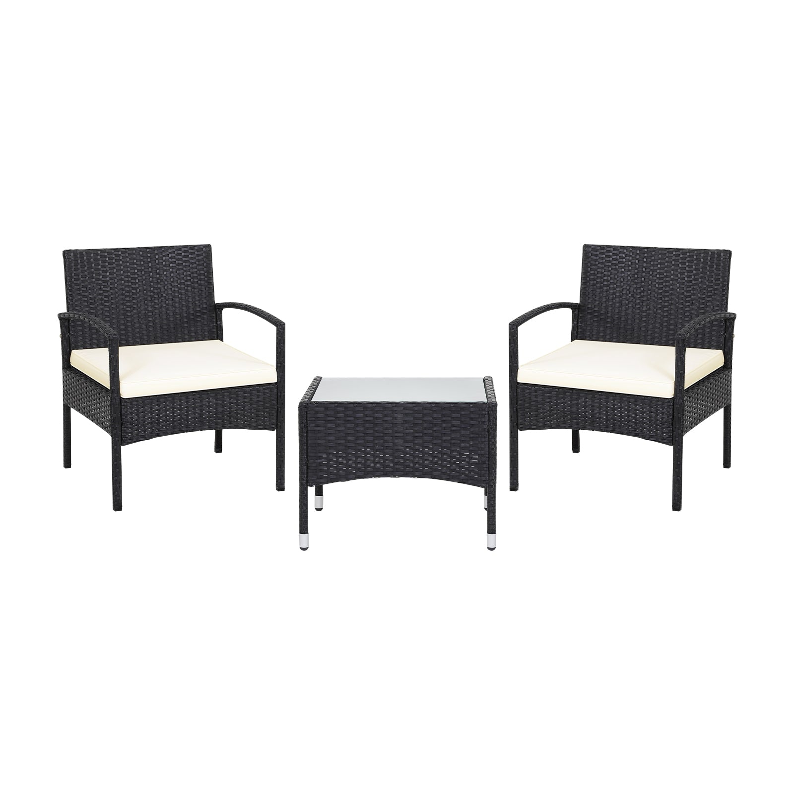 3 Pieces Patio Wicker Rattan Furniture Set with Cushion for Lawn Backyard-Gray - Default