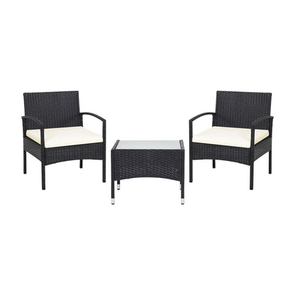 3 Pieces Patio Wicker Rattan Furniture Set with Cushion for Lawn Backyard-Gray - Default