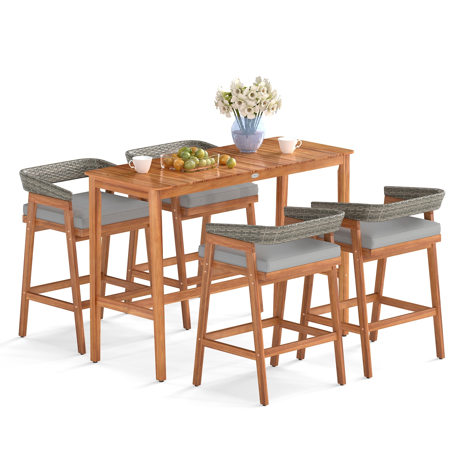 3 Pieces Patio Counter Height Bar Set with 2 Cushioned Barstools - Default