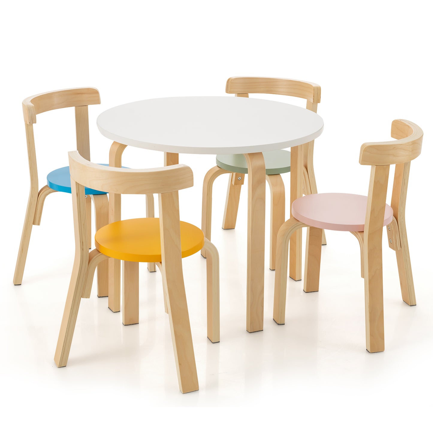 5-Piece Kids Wooden Curved Back Activity Table and Chair Set with Toy Bricks-Gray - Default