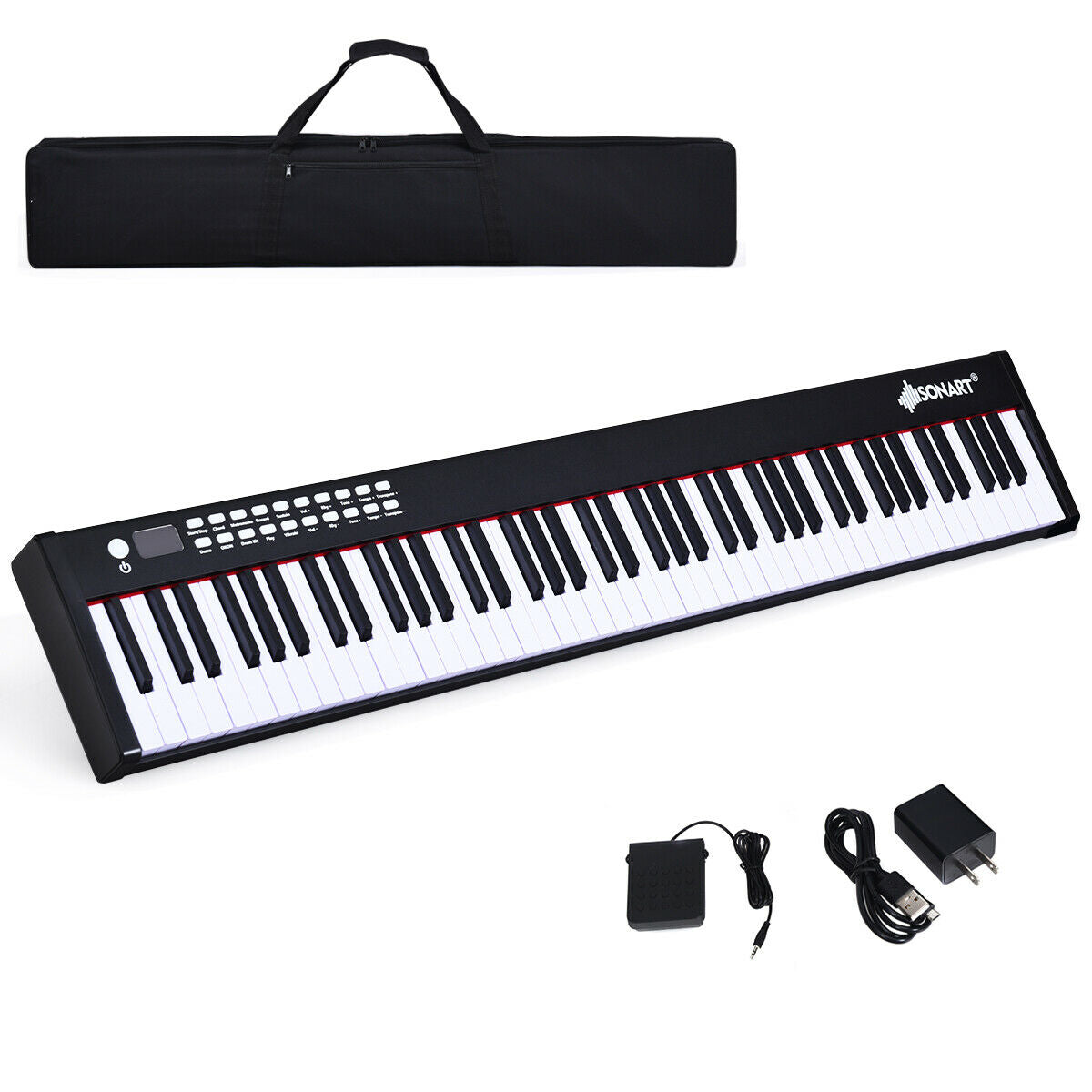 88-Key Portable Full-Size Semi-weighted Digital Piano Keyboard-Black - Black