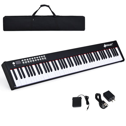 88-Key Portable Full-Size Semi-weighted Digital Piano Keyboard-Black - Black