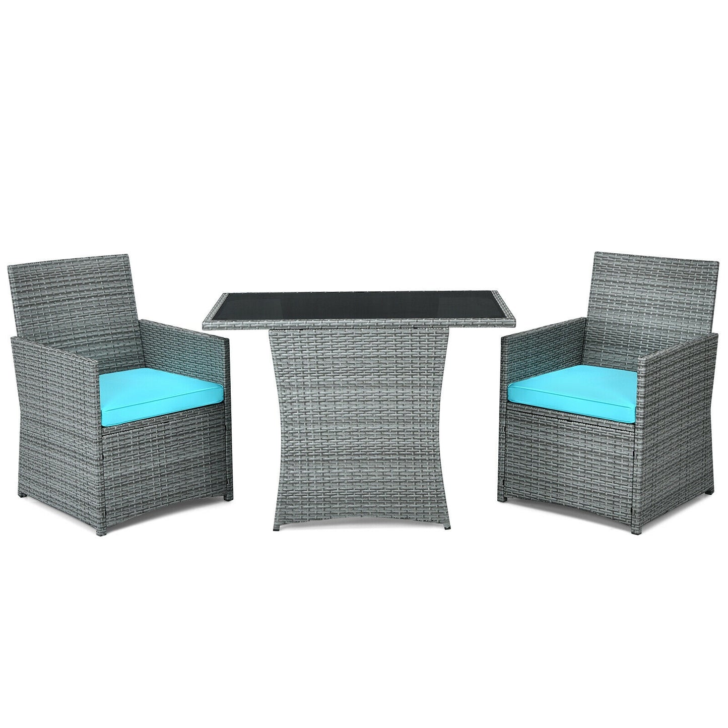 3 Pieces Patio Rattan Furniture Set with Cushioned Armrest Sofa-Turquoise - Turquoise