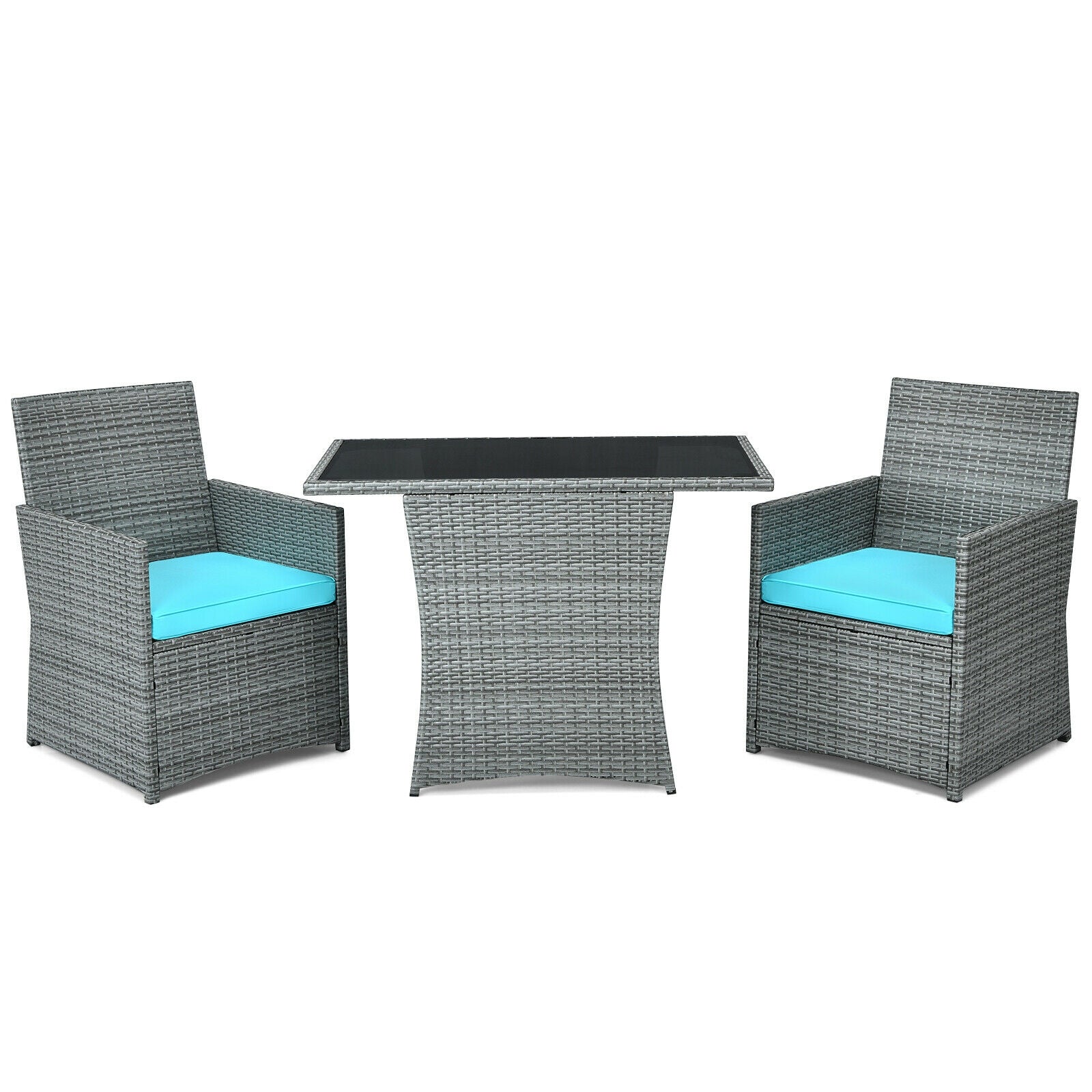 3 Pieces Patio Rattan Furniture Set with Cushioned Armrest Sofa-Turquoise - Turquoise