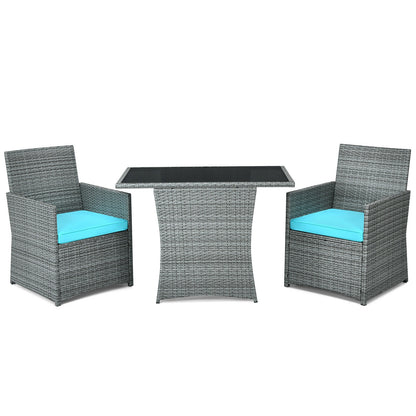 3 Pieces Patio Rattan Furniture Set with Cushioned Armrest Sofa-Turquoise - Turquoise