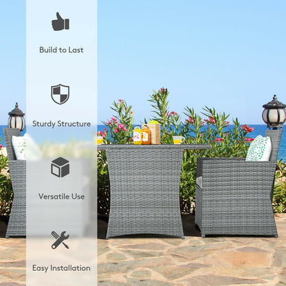 3 Pieces Patio Rattan Furniture Set with Cushioned Armrest Sofa-Turquoise - White