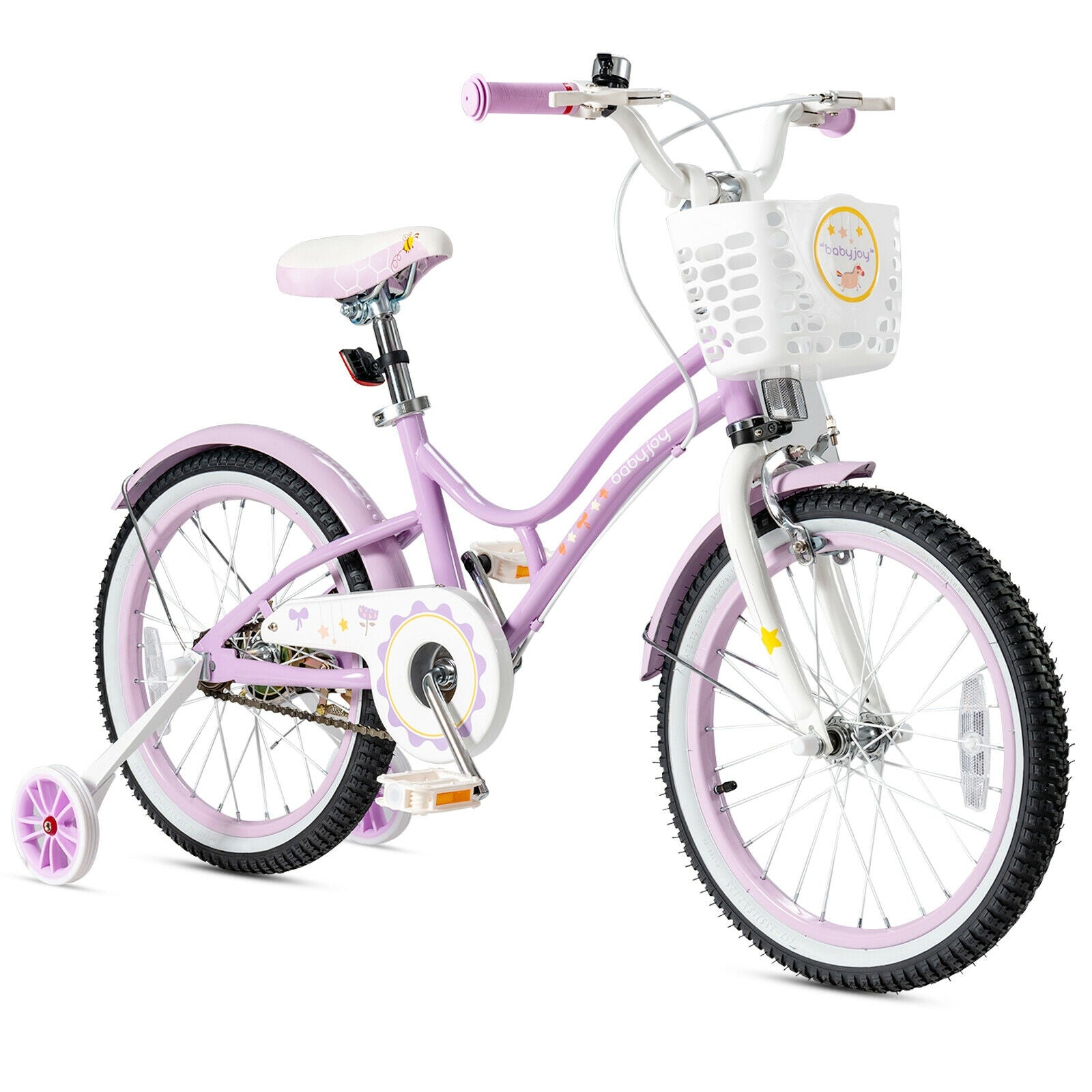 18 Inch Kids Adjustable Bike Toddlers with Training Wheels-Pink - Purple