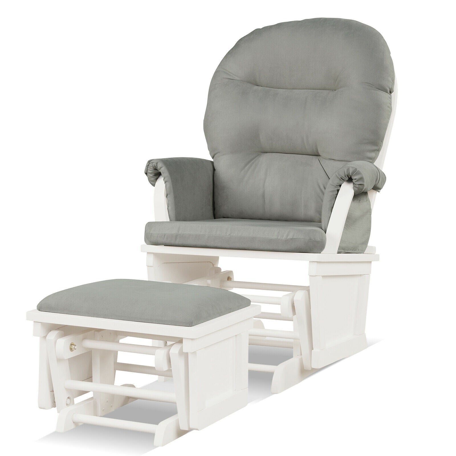 Wood Baby Glider and Ottoman Cushion Set with Padded Armrests for Nursing-Gray - Light Gray