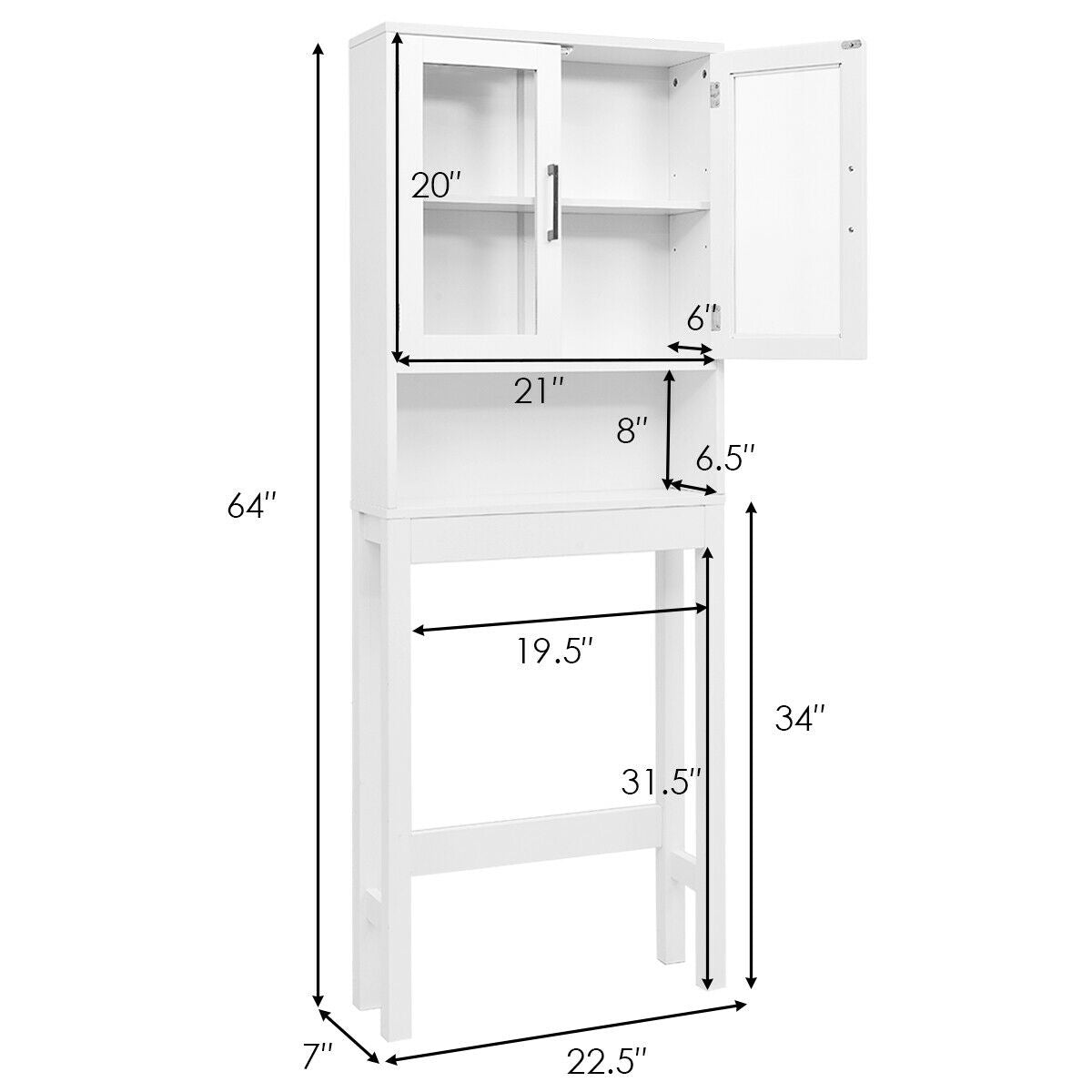 Over the Toilet Storage Cabinet Bathroom Space Saver with Tempered Glass Door