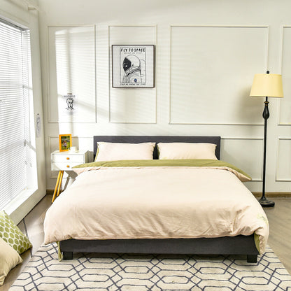 Full Upholstered Platform Bed Frame with Headboard Wood Slat-Gray
