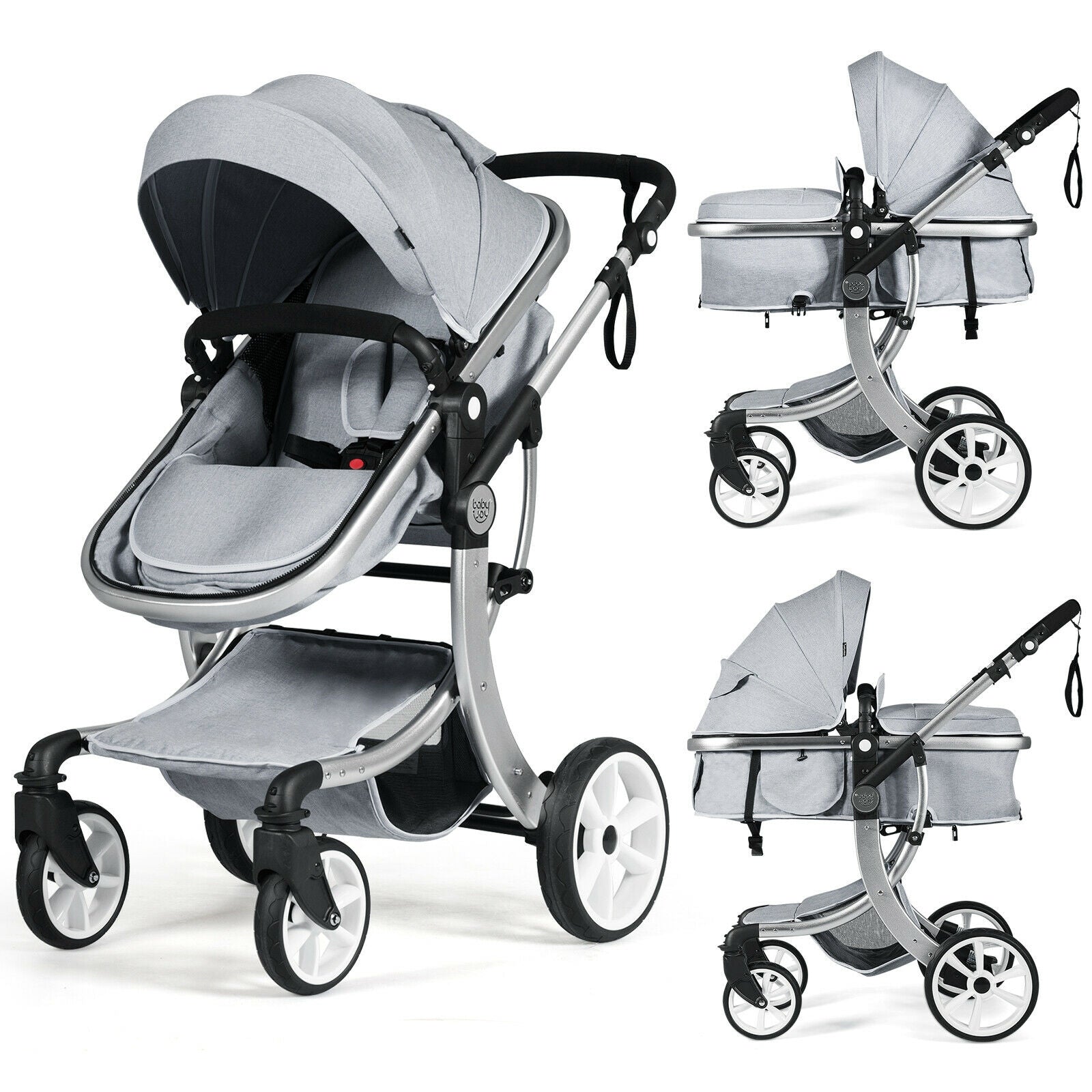 Folding Aluminum Infant Reversible Stroller with Diaper Bag-Black - Gray