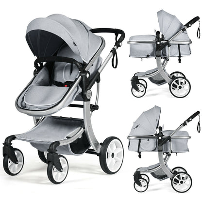 Folding Aluminum Infant Reversible Stroller with Diaper Bag-Black - Gray