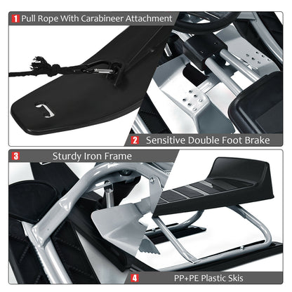 Kids Snow Sled with Steering Wheel and Double Brakes-Black
