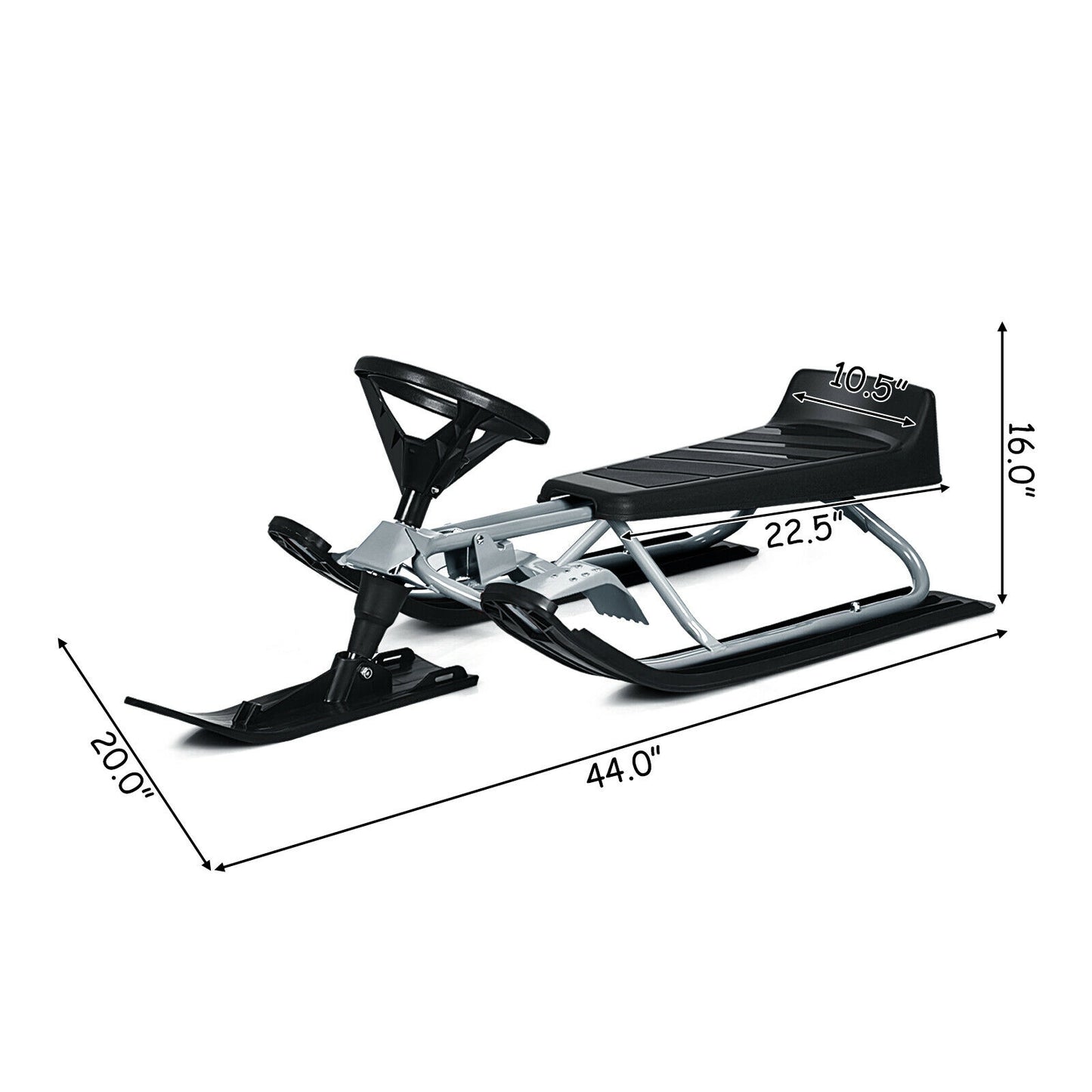 Kids Snow Sled with Steering Wheel and Double Brakes-Black