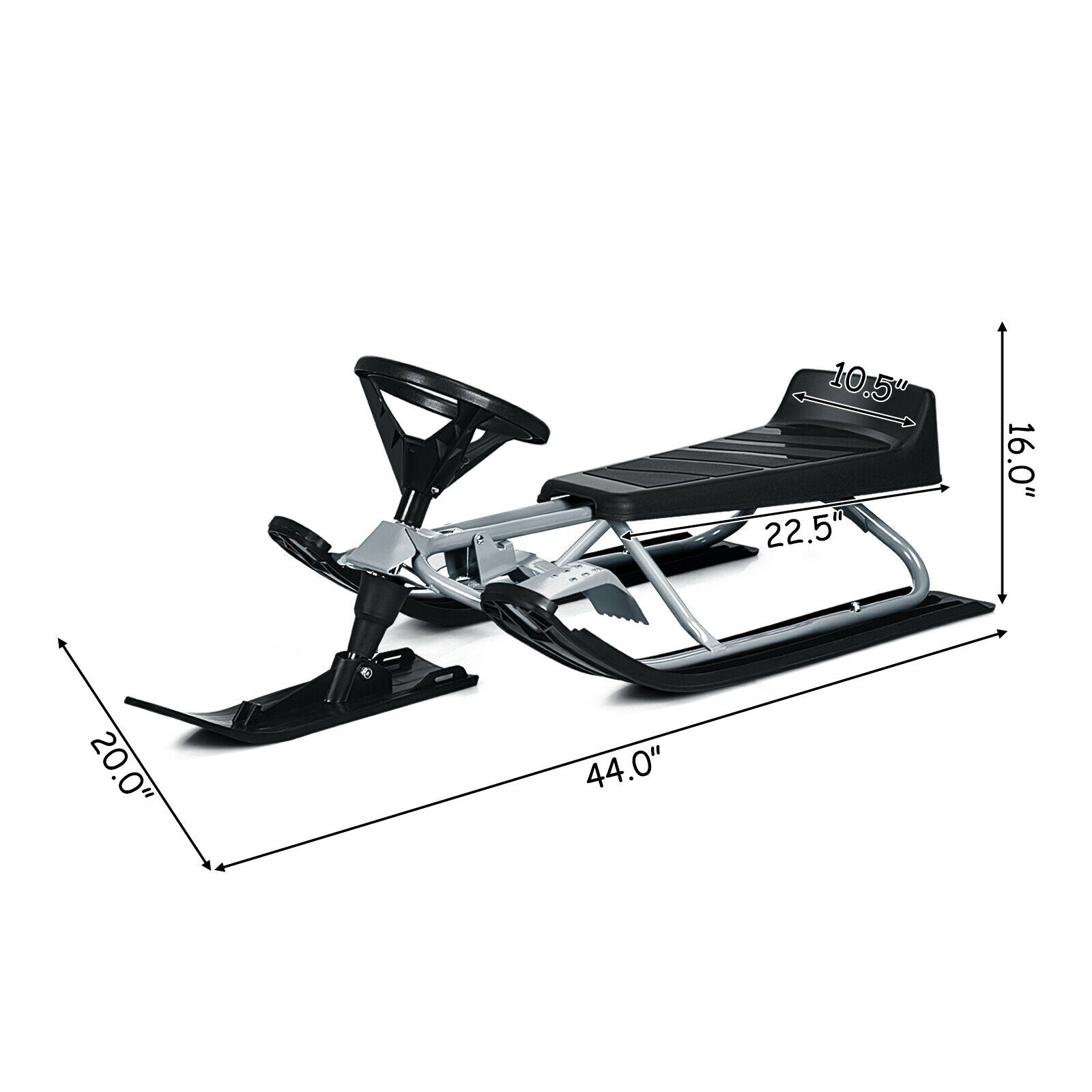 Kids Snow Sled with Steering Wheel and Double Brakes-Black