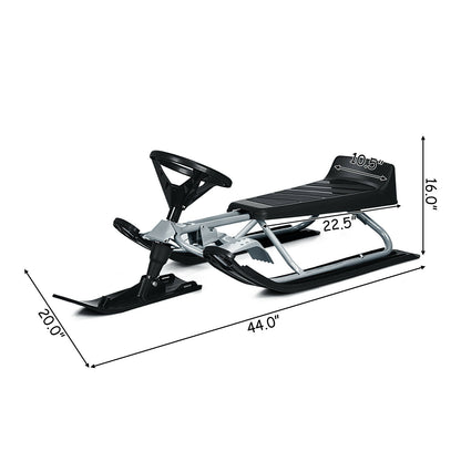 Kids Snow Sled with Steering Wheel and Double Brakes-Black