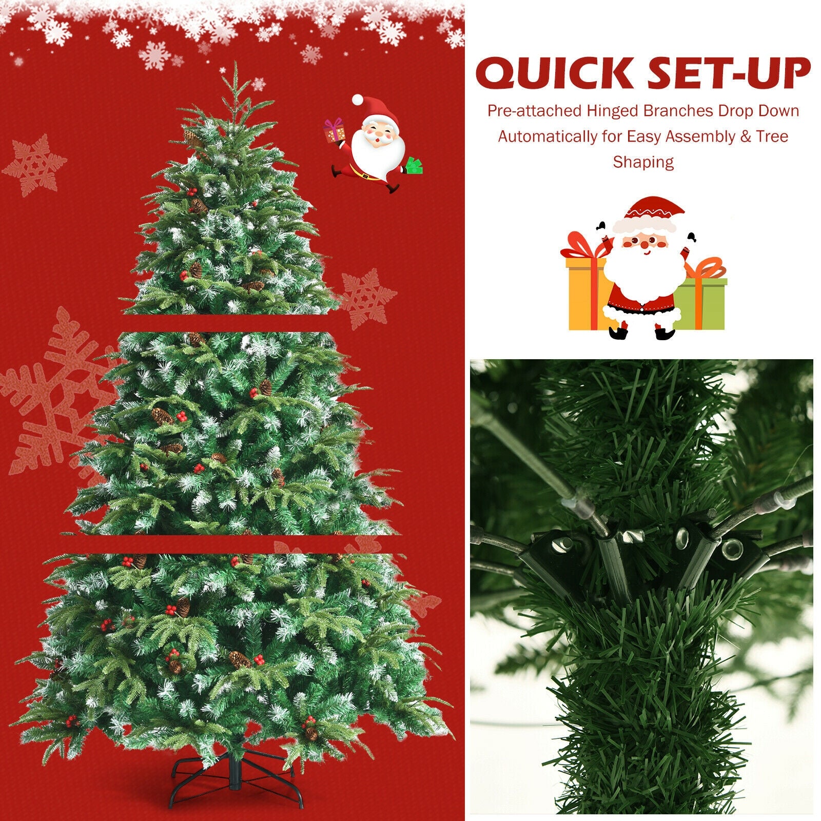 Pre-Lit Snowy Christmas Hinged Tree with Flash Modes and Multi-Color Lights-6 ft